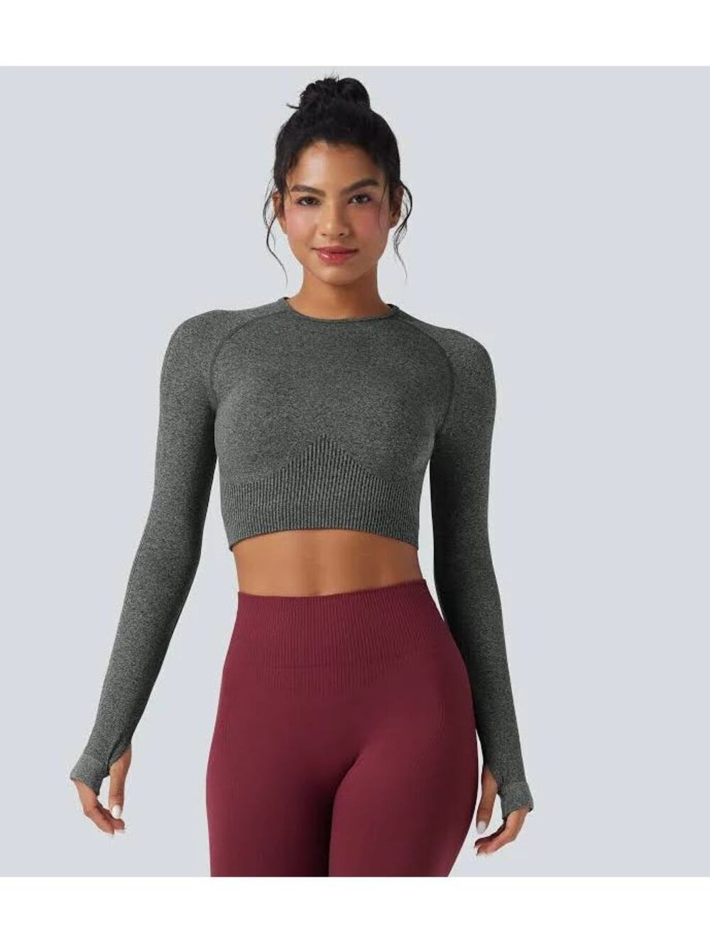 HALARA Halara Seamless Flow Round Neck Long Sleeve Thumb Hole Cropped Size M